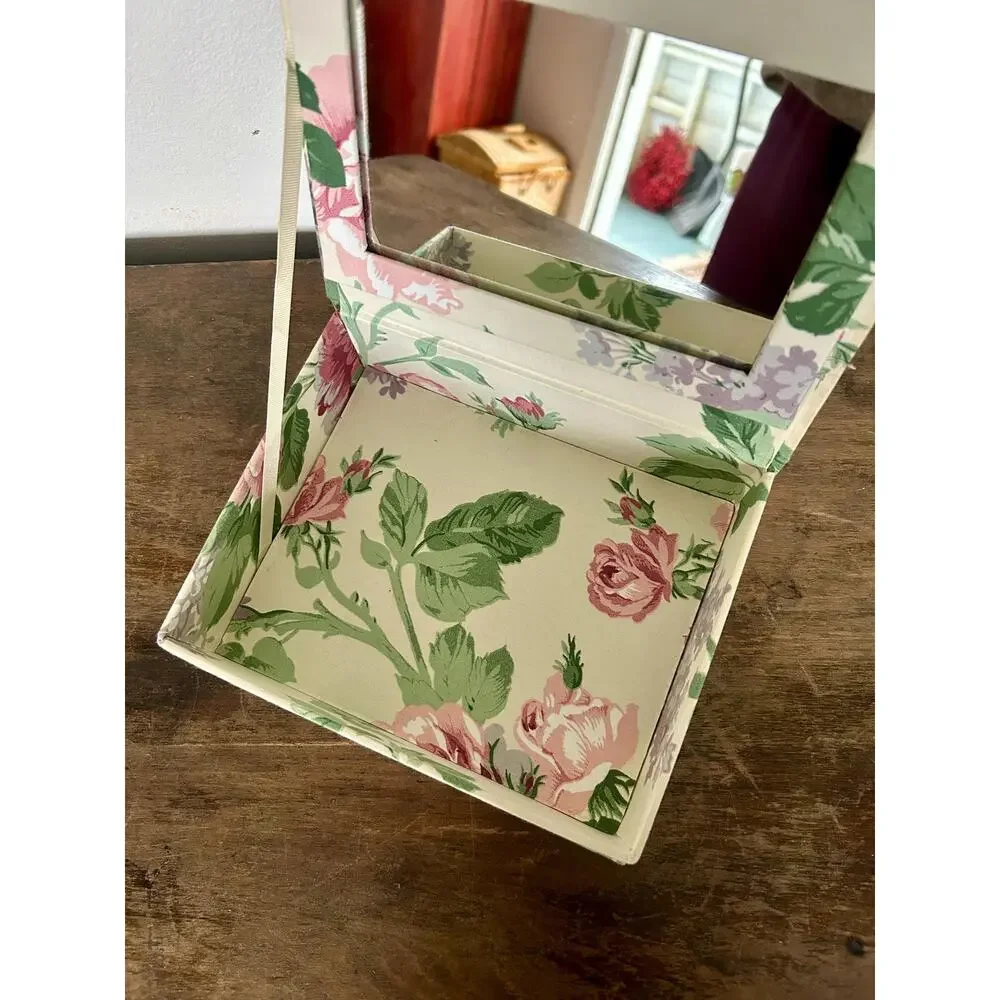 Vintage Floral Fabric Covered Jewelry Box | Shabby Chic Cottagecore